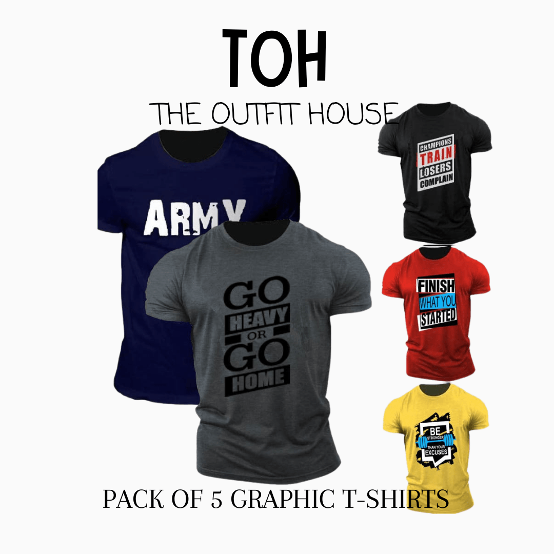 Pack of 5 Printed T-Shirts - The Outfit House Pakistan