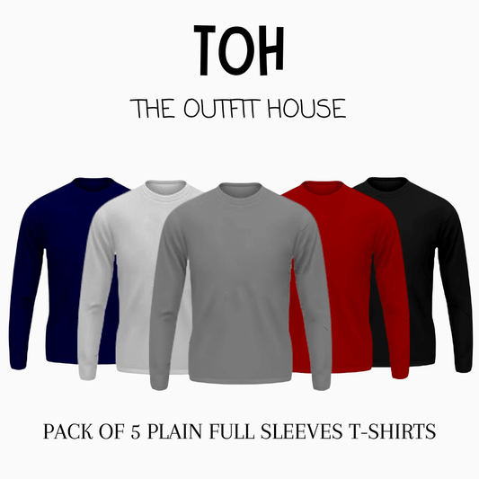 Pack of 5 round neck Full sleeves T-shirts - The Outfit House Pakistan