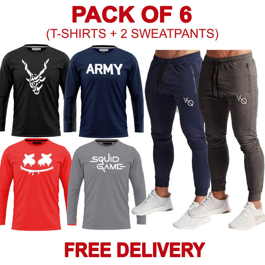 Pack of 6  (4  Full Sleeves T-Shirts + 2 Sweatpants )