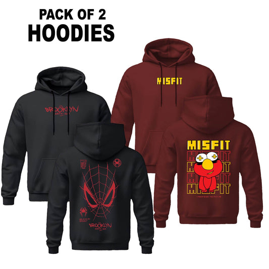 Pack of 2 Black & Mahroon Printed Hoodies