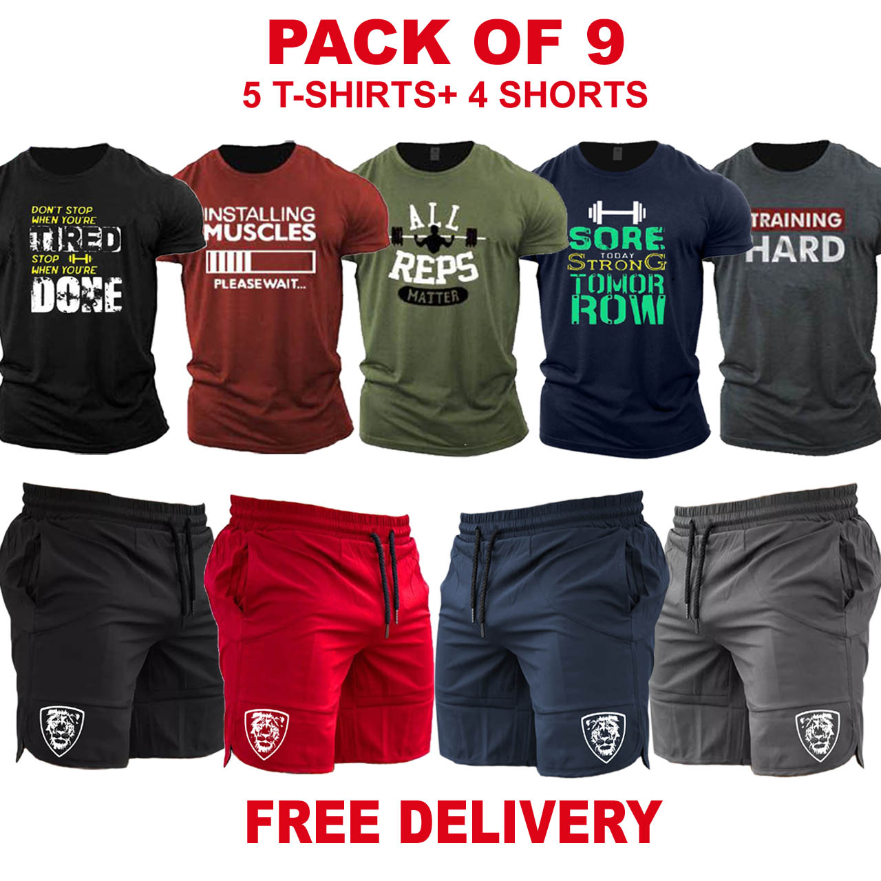 Pack of 9 Gyming (T-Shirts + Shorts )