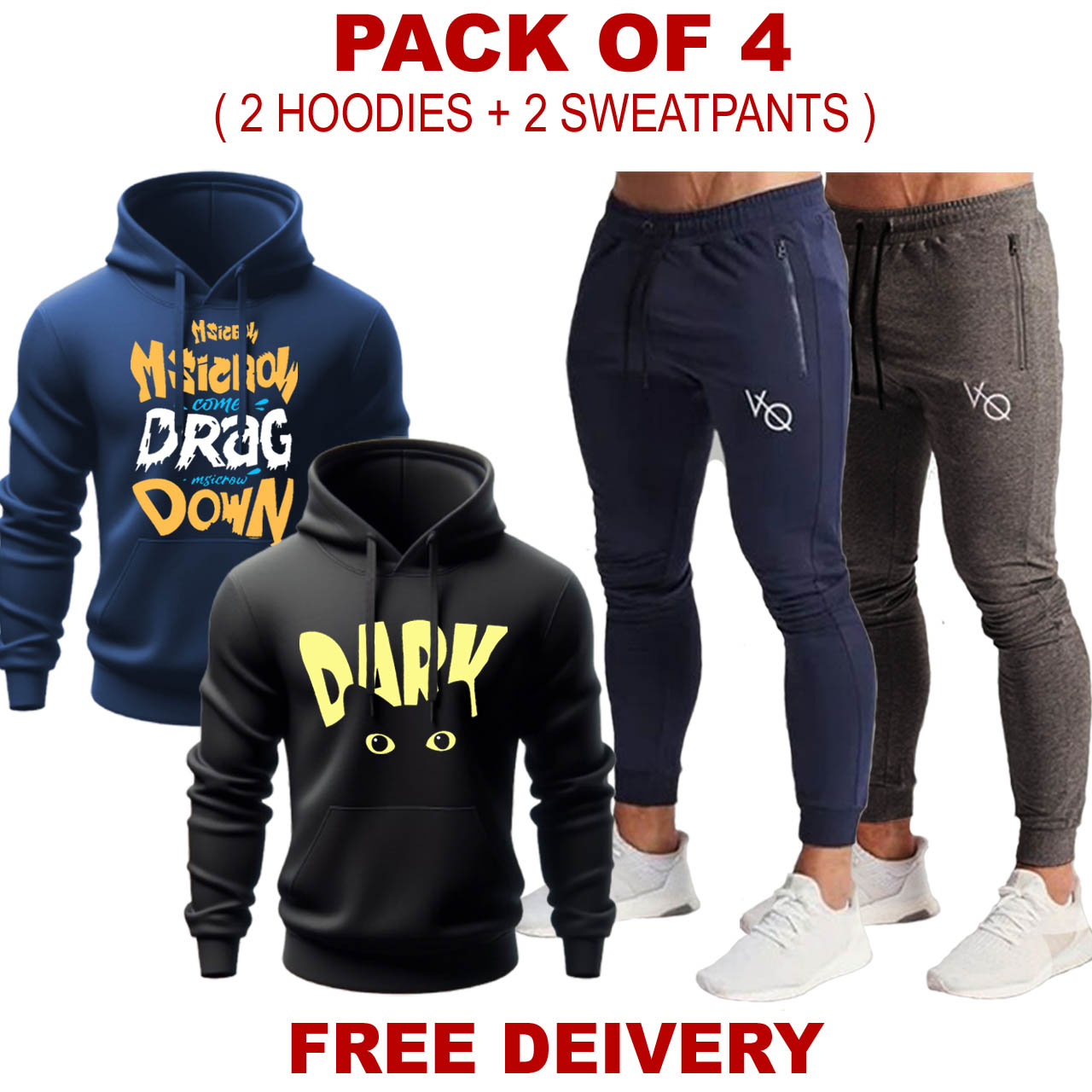 Pack of 4 DARK ( 2 hoodies + 2 sweatpants )