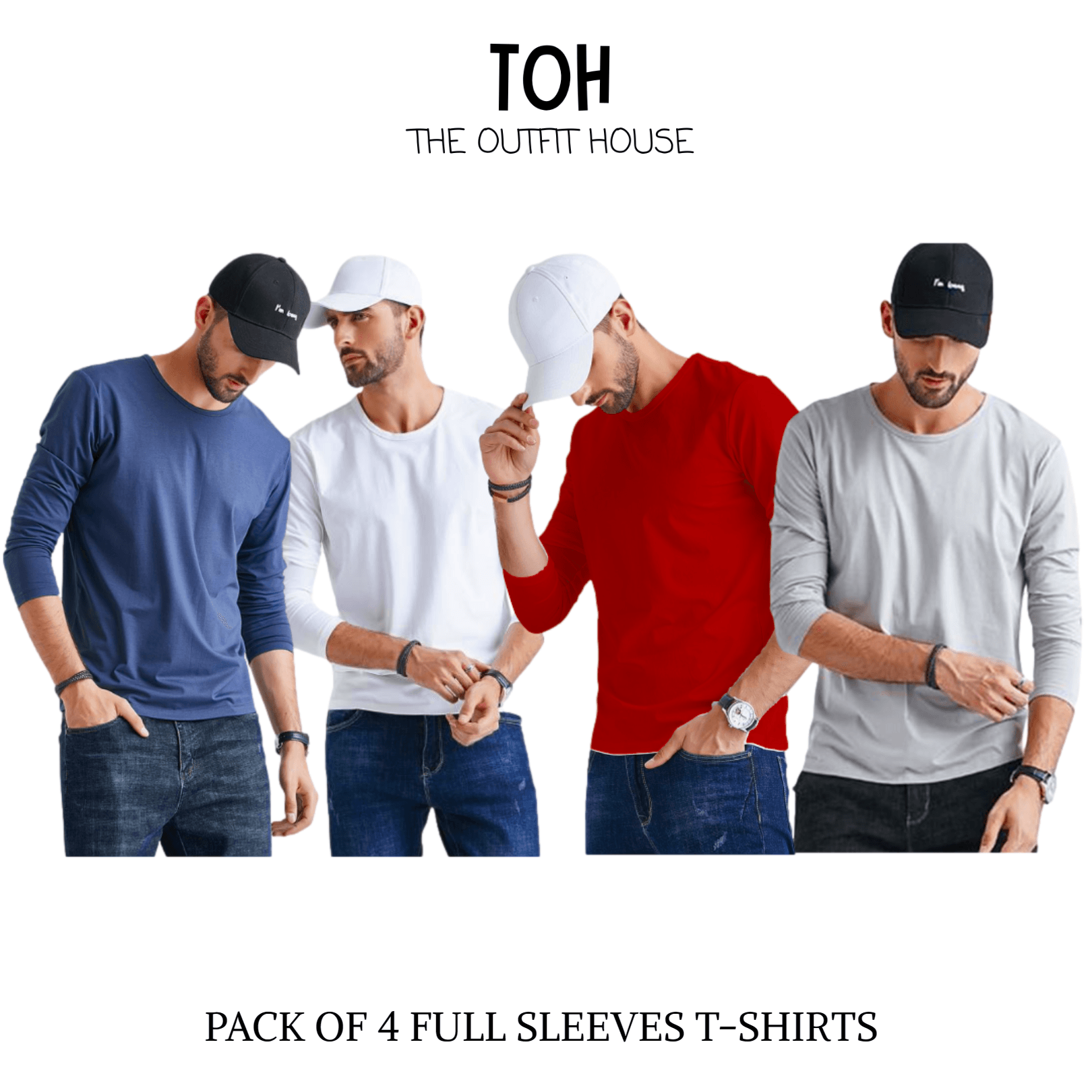 Pack of 4 round neck Full Sleeves T-Shirts - The Outfit House Pakistan