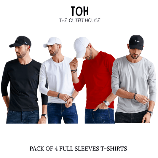 Pack of 4 round neck Full Sleeves T-Shirts - The Outfit House Pakistan