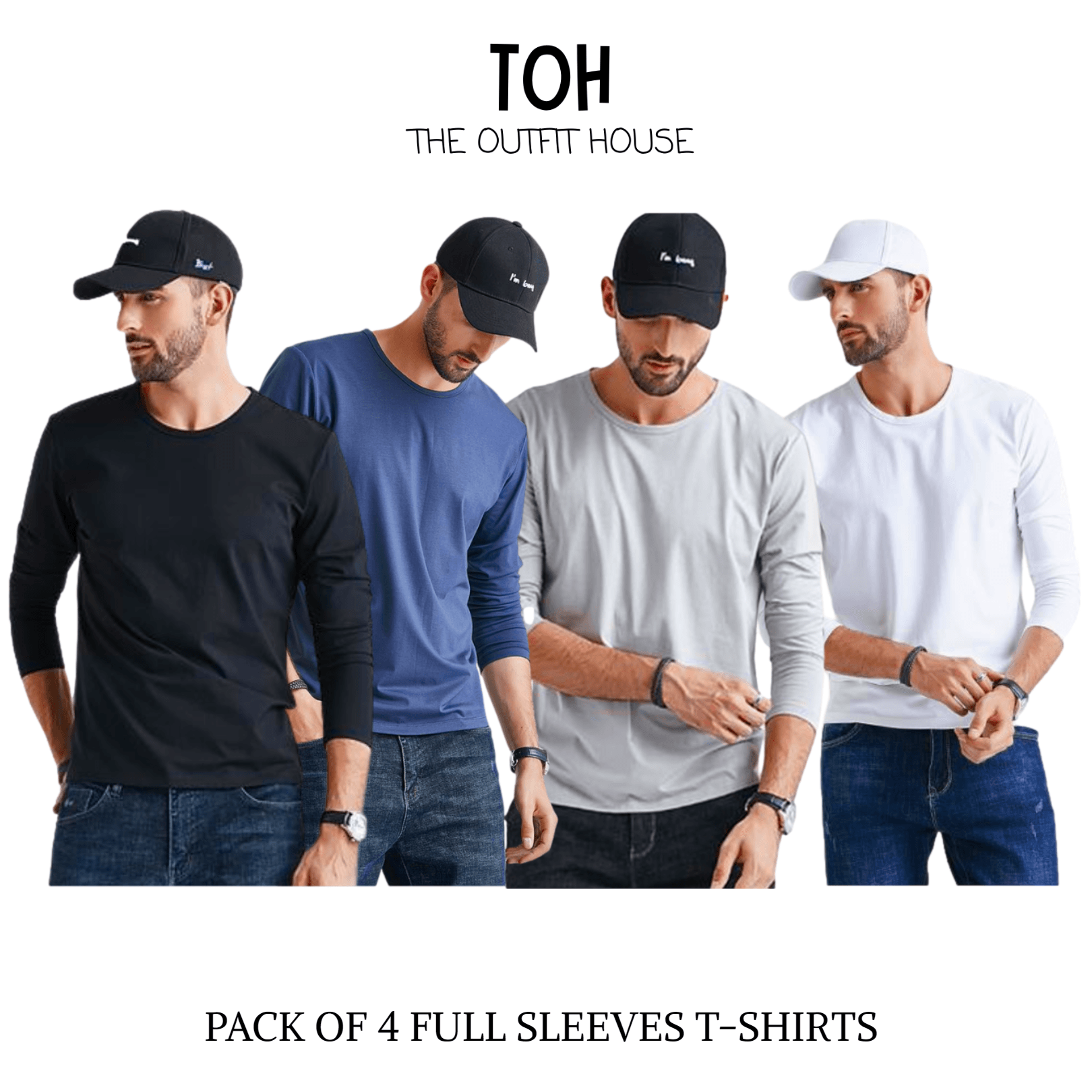 Pack of 4 round neck Full Sleeves T-Shirts - The Outfit House Pakistan