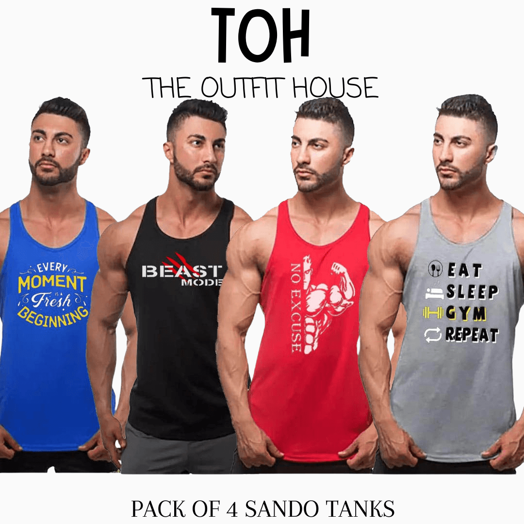 Pack of 4 Printed gym sando tanks 003 - The Outfit House Pakistan