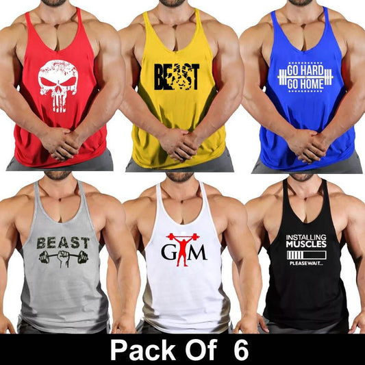 Pack Of 6 Printed Gym Tanks