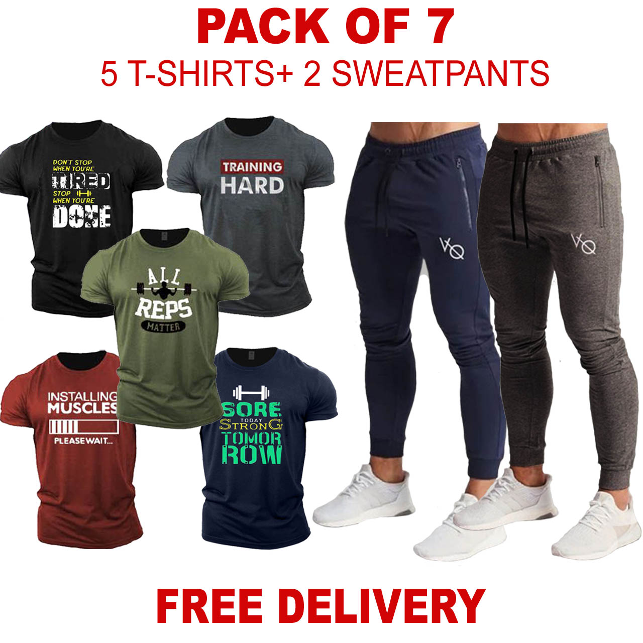 Pack of 7  ( Gyming T-Shirts + Basic Sweatpants )